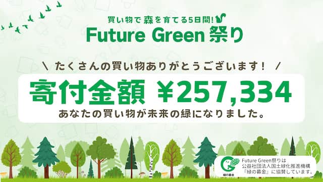 25万7,334円の寄付が集まりました Future Green祭り 2nd Season